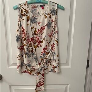 Vince Camuto Ivory Floral Tie-Front Camisole with Red & Blue Accents